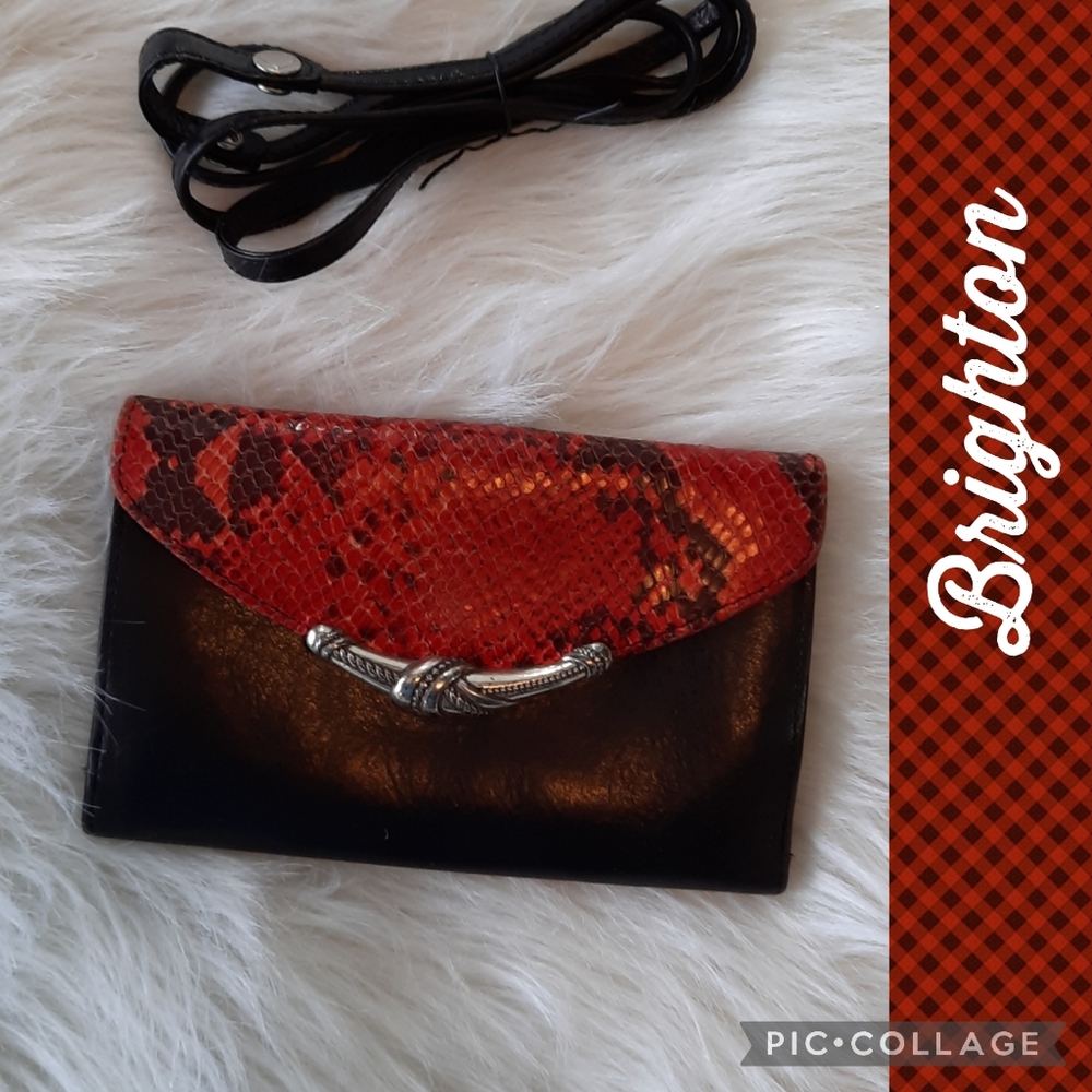 Brighton Red and Black Wallet with Crossbody Strap